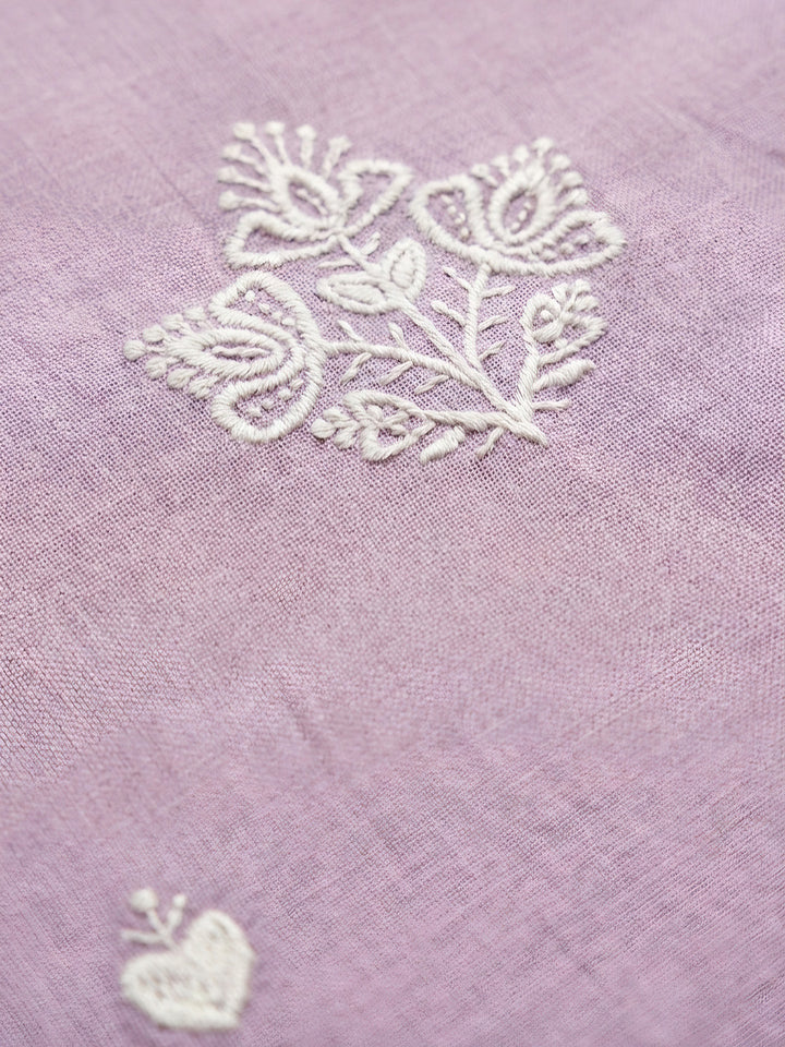Lavender Embroidered Chanderi Unstitched Suit &amp; Pant With Chanderi Dupatta