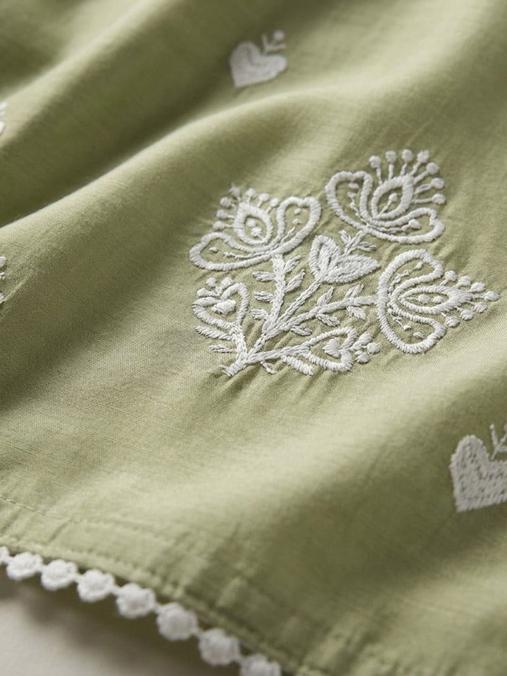 Pista Green Embroidered Chanderi Unstitched Suit &amp; Pant With Chanderi Dupatta