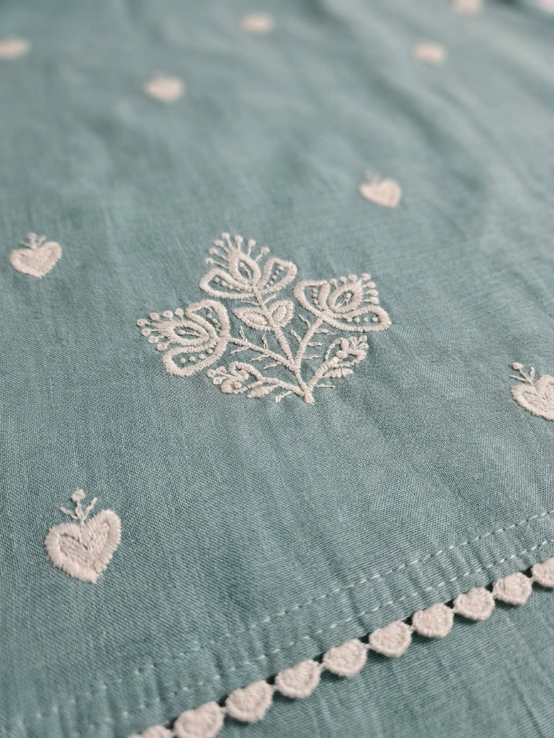 Sky Blue Embroidered Chanderi Unstitched Suit &amp; Pant With Chanderi Dupatta