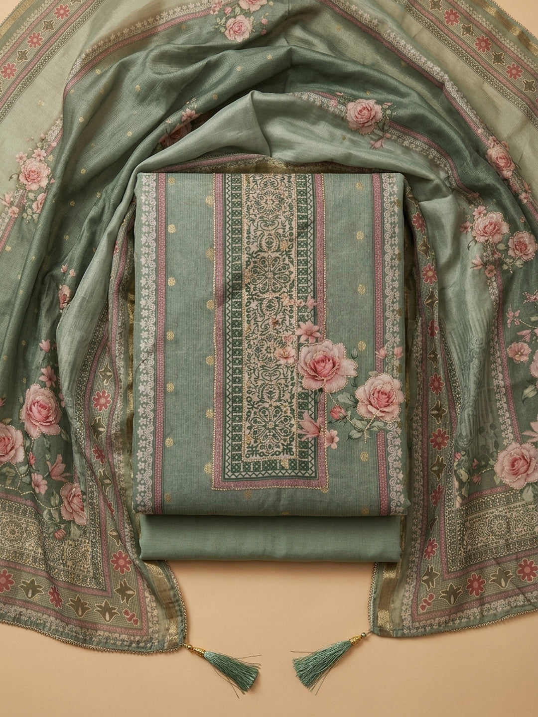 Aqua Green  Linen Blend Unstitched Dress Material