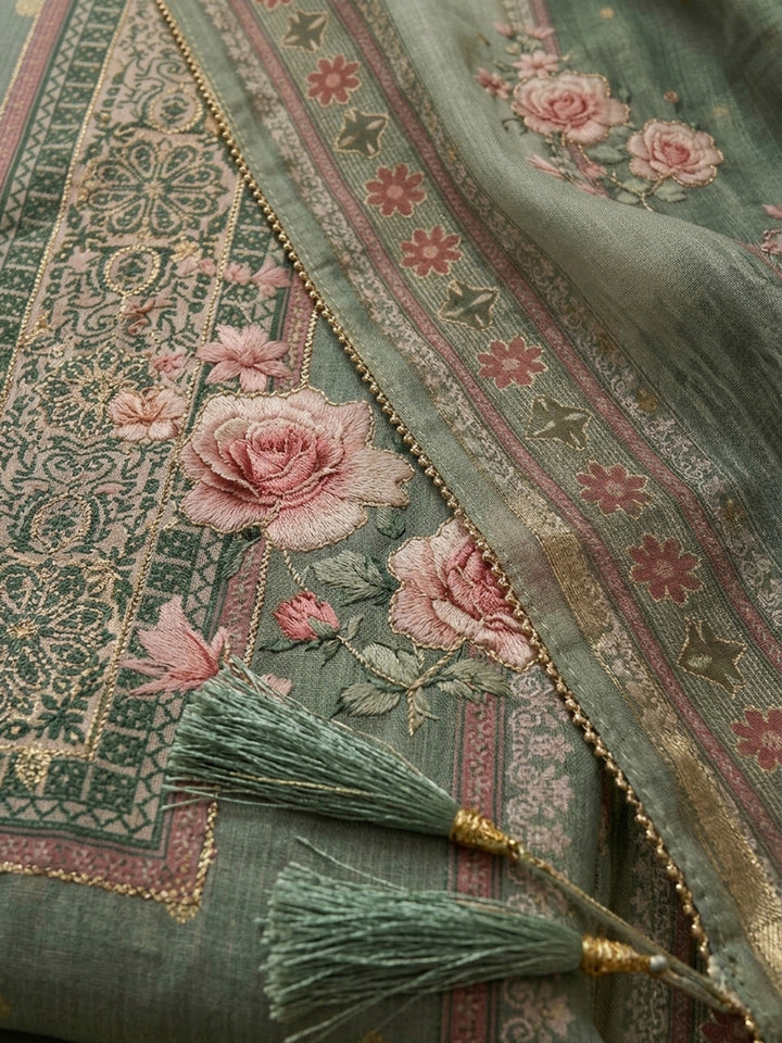 Aqua Green  Linen Blend Unstitched Dress Material