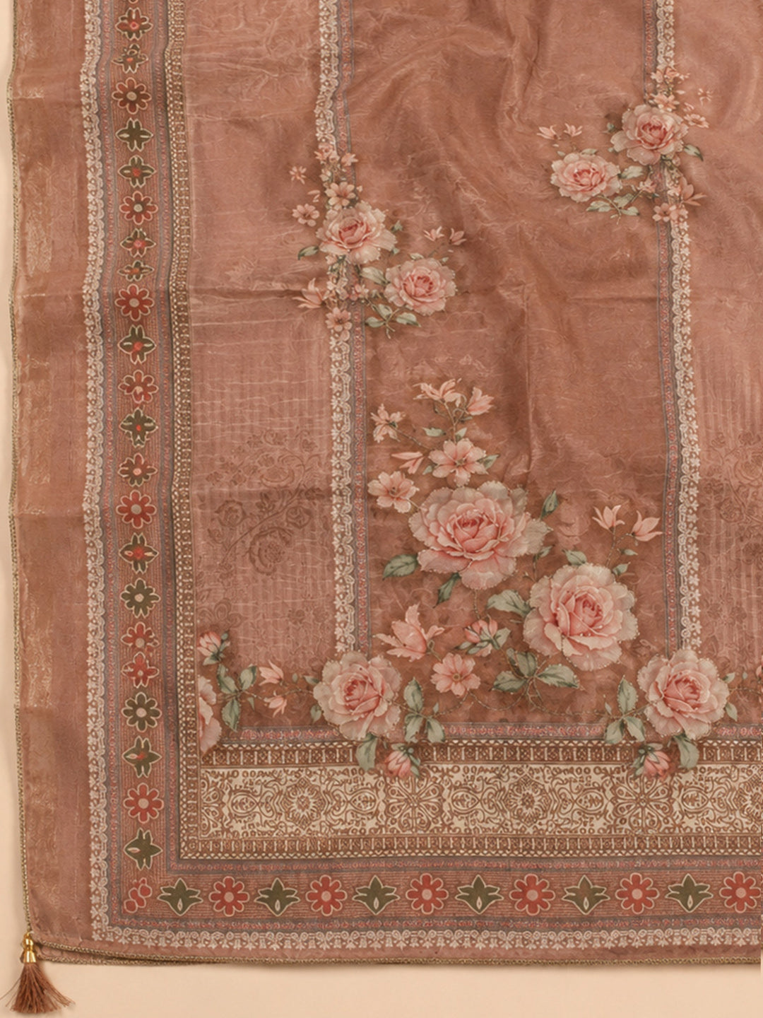 Peach Printed Linen Blend Unstitched Dress Material