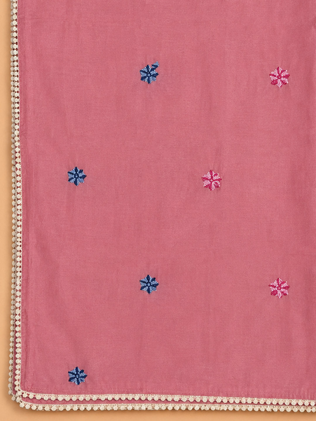 Onion Pink Printed Chanderi Unstitched Suit &amp; Pant With Chanderi Dupatta