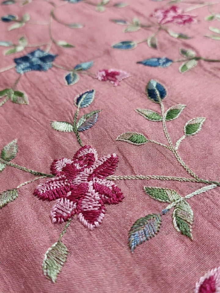 Onion Pink Printed Chanderi Unstitched Suit &amp; Pant With Chanderi Dupatta