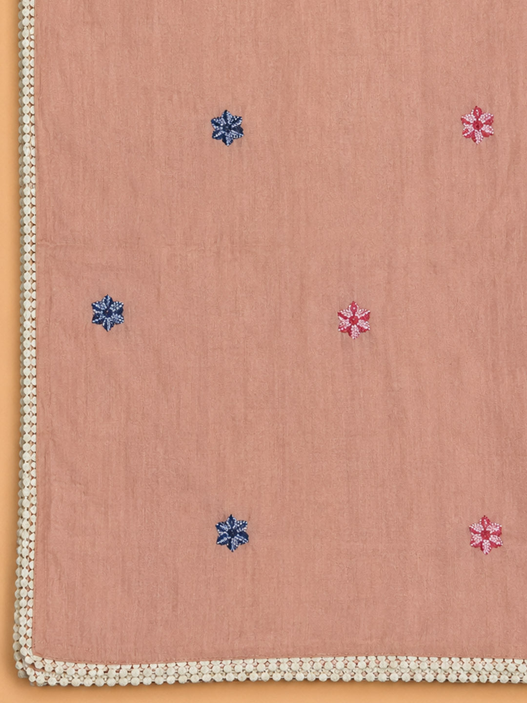 Peach Printed Chanderi Unstitched Suit &amp; Pant With Chanderi Dupatta