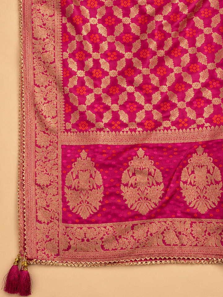 Lavender Embroidered Cotton Blend Unstitched Suit &amp; Pant With Banarsi Dupatta