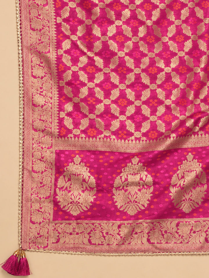 Lemon Embroidered Cotton Blend Unstitched Suit &amp; Pant With Banarsi Dupatta