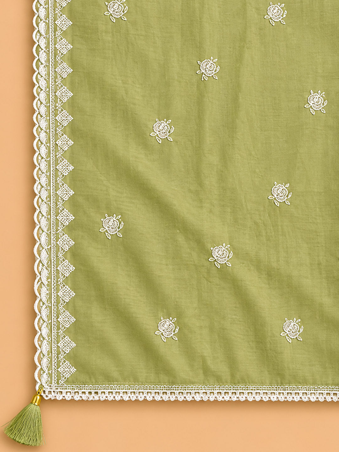 Mehndi Embroidered Chanderi Unstitched Suit &amp; Pant With Chanderi Dupatta