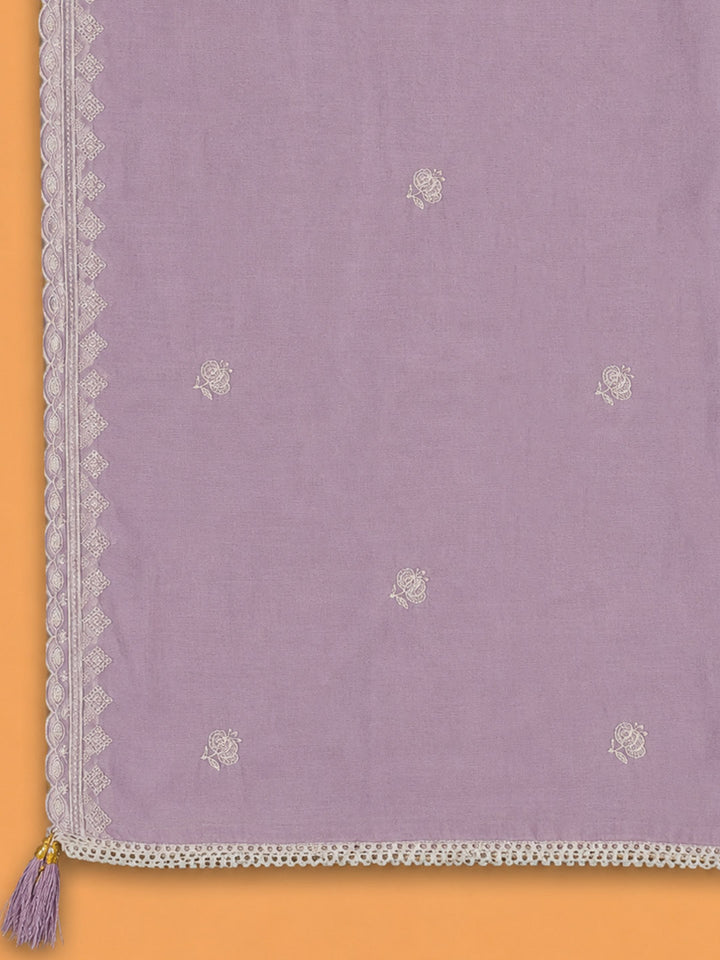 Onion Pink Embroidered Chanderi Unstitched Suit &amp; Pant With Chanderi Dupatta