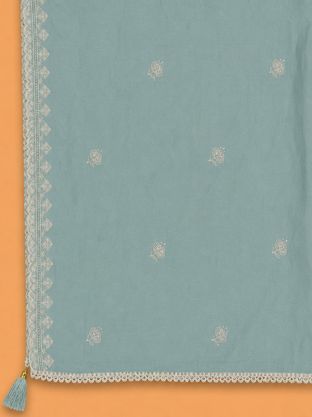 Sea Green Embroidered Chanderi Unstitched Suit &amp; Pant With Chanderi Dupatta