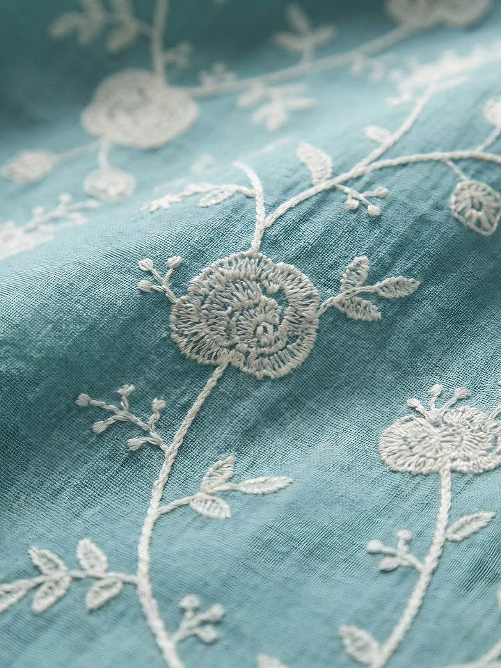 Sea Green Embroidered Chanderi Unstitched Suit &amp; Pant With Chanderi Dupatta