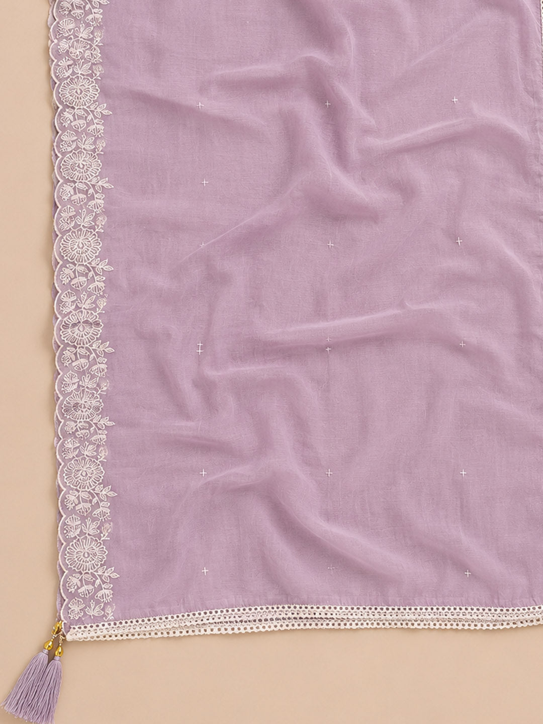 Lavender Embroidered Chanderi Unstitched Suit &amp; Pant With Chanderi Dupatta