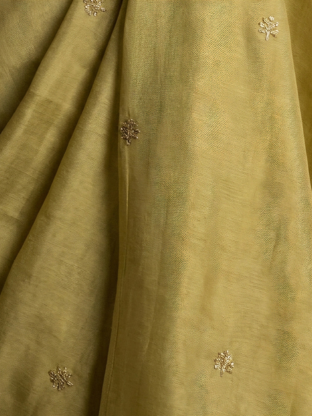 Mustard Embroidered Chanderi Unstitched Suit &amp; Pant With Chanderi Dupatta