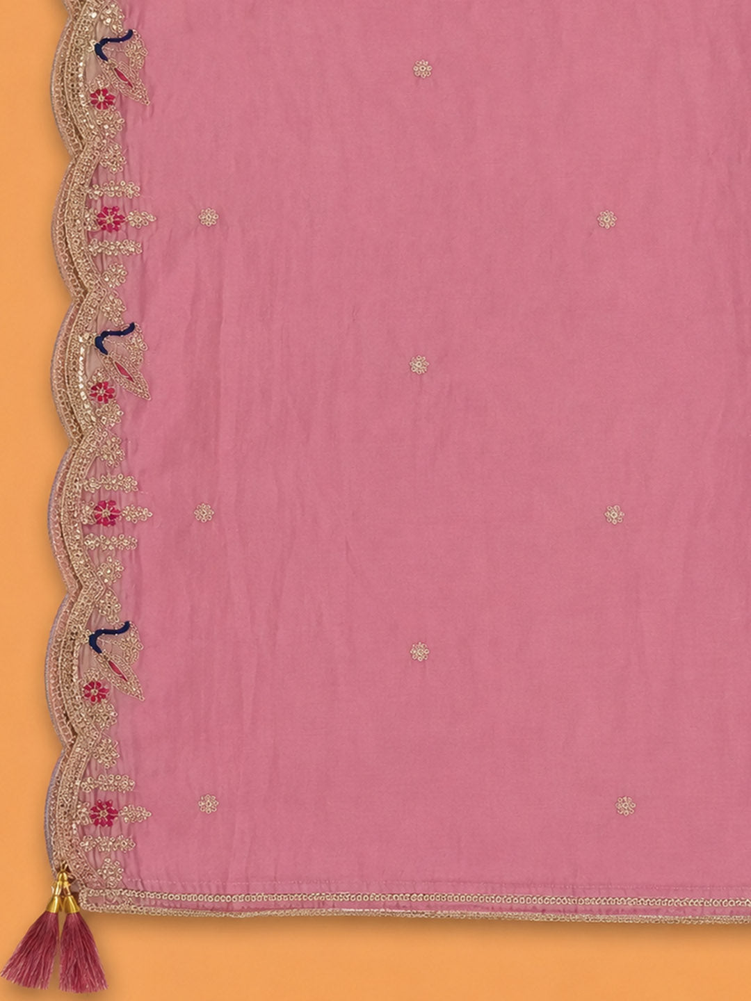Onion Pink Embroidered Chanderi Unstitched Suit &amp; Pant With Chanderi Dupatta