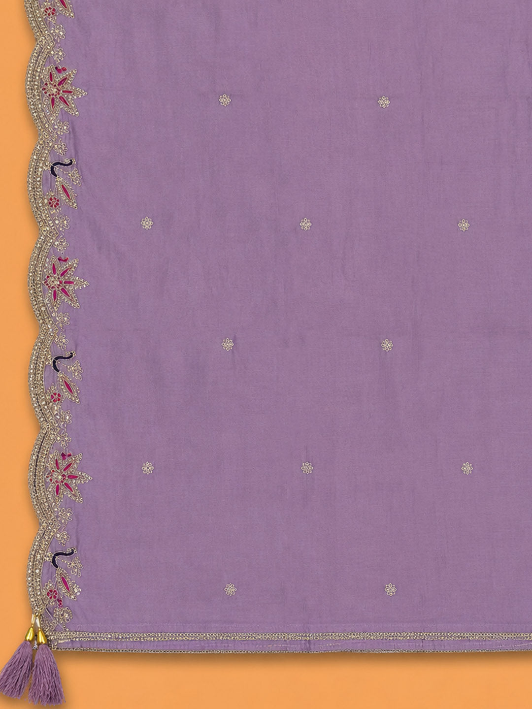 Purple Embroidered Chanderi Unstitched Suit &amp; Pant With Chanderi Dupatta