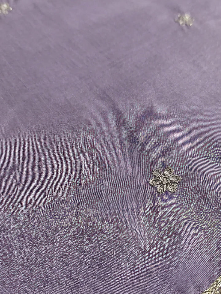 Purple Embroidered Chanderi Unstitched Suit &amp; Pant With Chanderi Dupatta