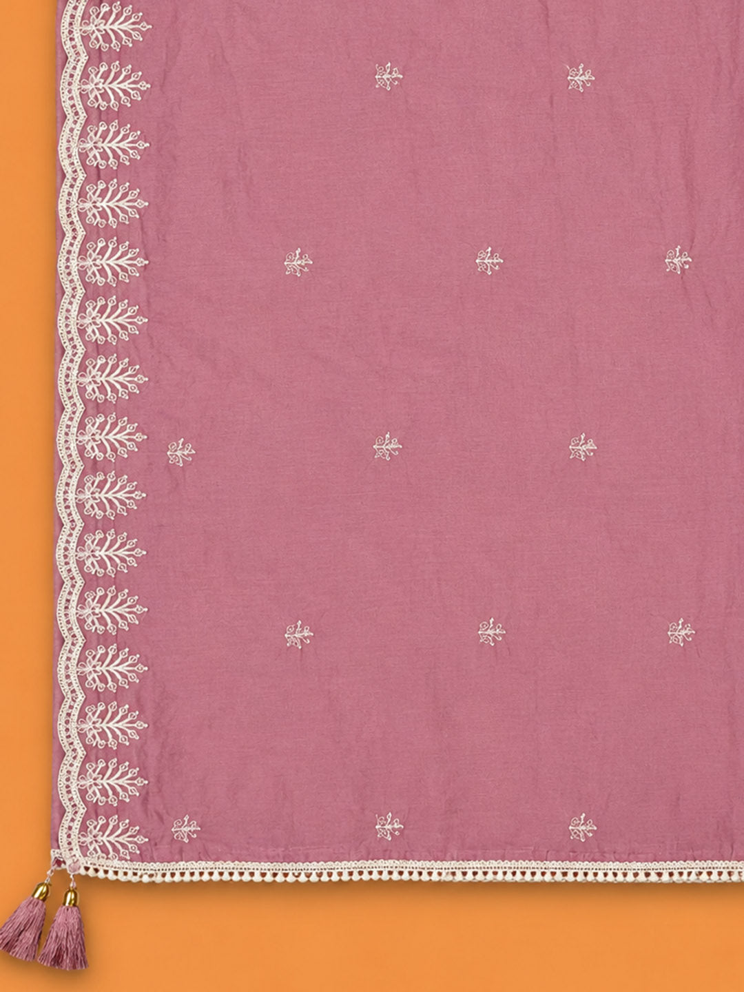 Onion Pink Embroidered Chanderi Unstitched Suit &amp; Pant With Chanderi Dupatta