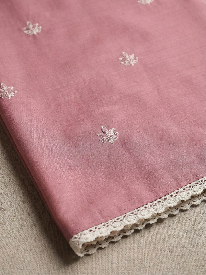 Onion Pink Embroidered Chanderi Unstitched Suit &amp; Pant With Chanderi Dupatta