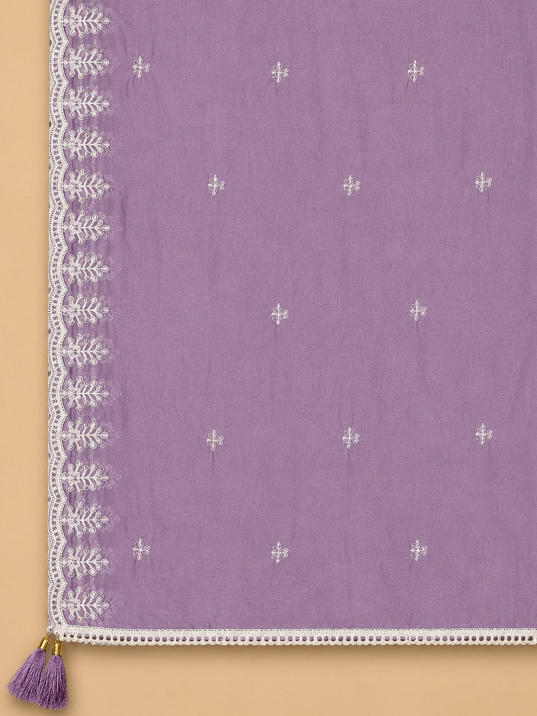 Purple Embroidered Chanderi Unstitched Suit &amp; Pant With Chanderi Dupatta