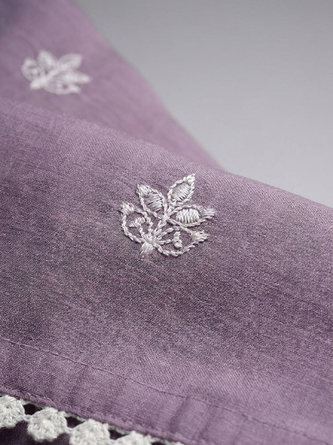 Purple Embroidered Chanderi Unstitched Suit &amp; Pant With Chanderi Dupatta