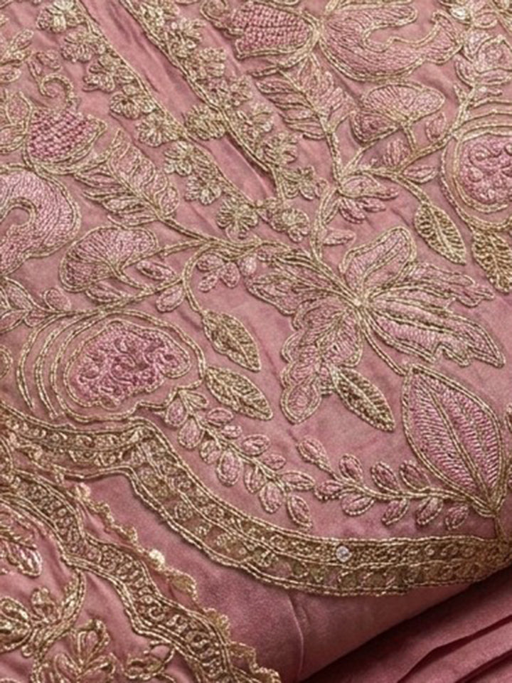 Onion Pink Embroidered Chanderi Unstitched Suit &amp; Pant With Chanderi Dupatta
