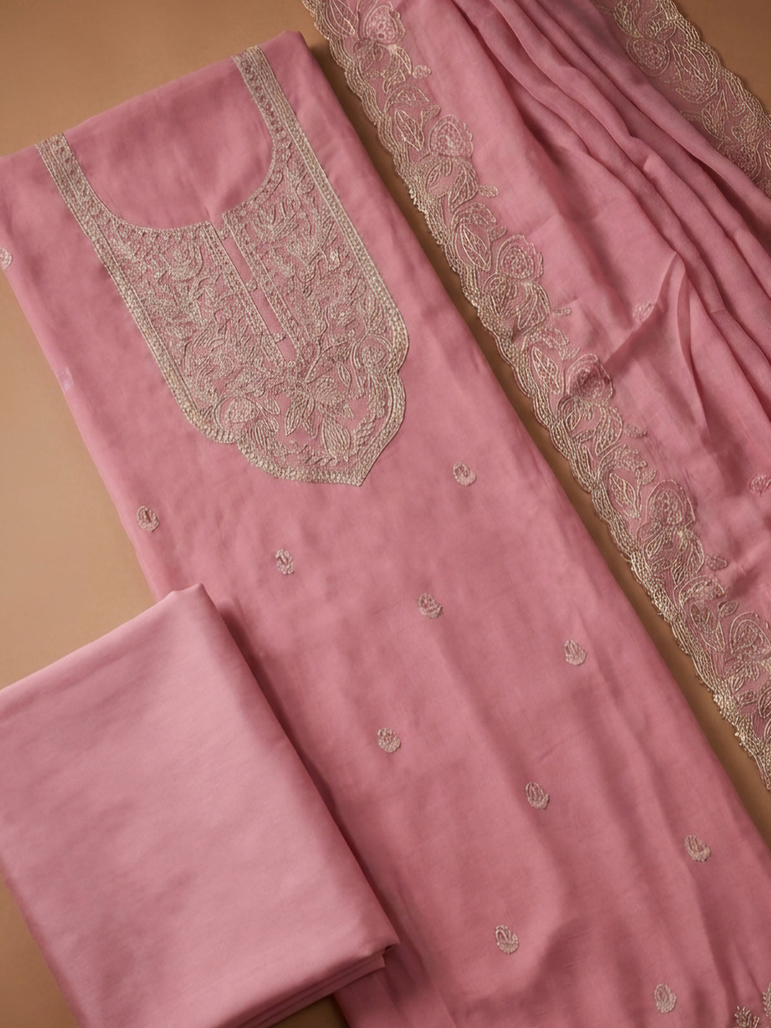 Peach  Chanderi Unstitched Dress Material