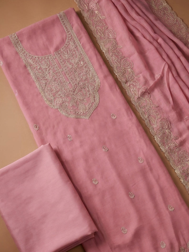 Peach  Chanderi Unstitched Dress Material