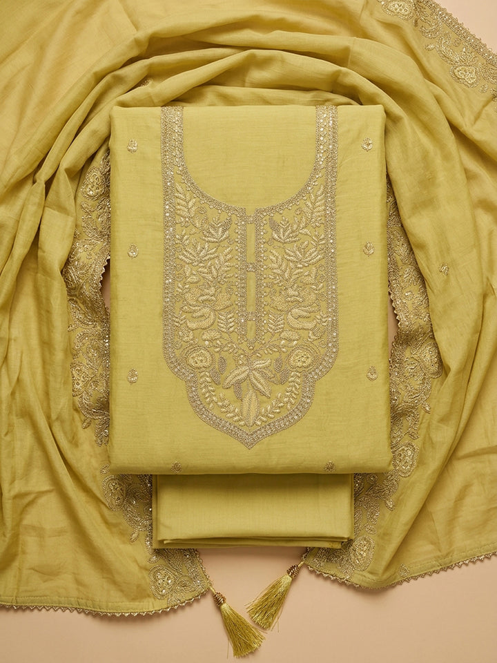 Yellow  Chanderi Unstitched Dress Material
