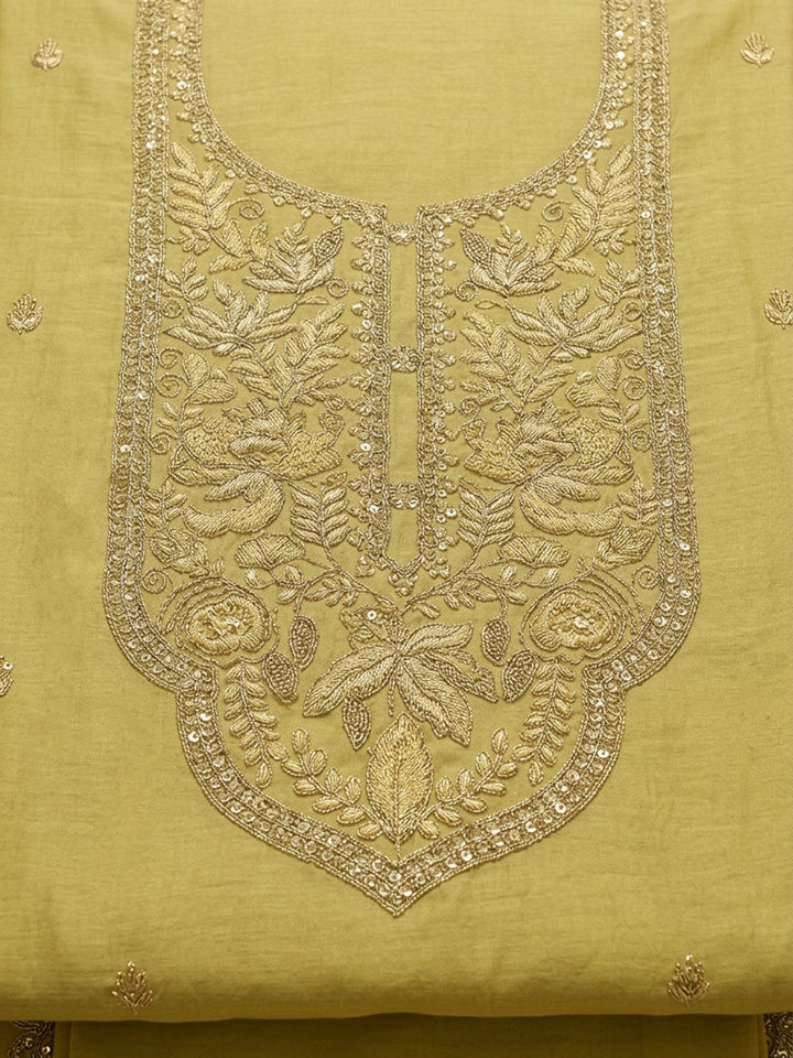 Yellow  Chanderi Unstitched Dress Material
