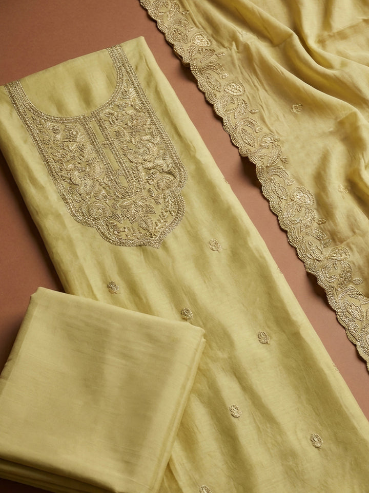 Yellow  Chanderi Unstitched Dress Material