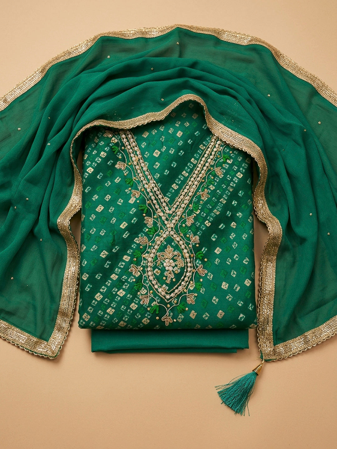Green Embroidery Cotton Blend Unstitched Dress Material