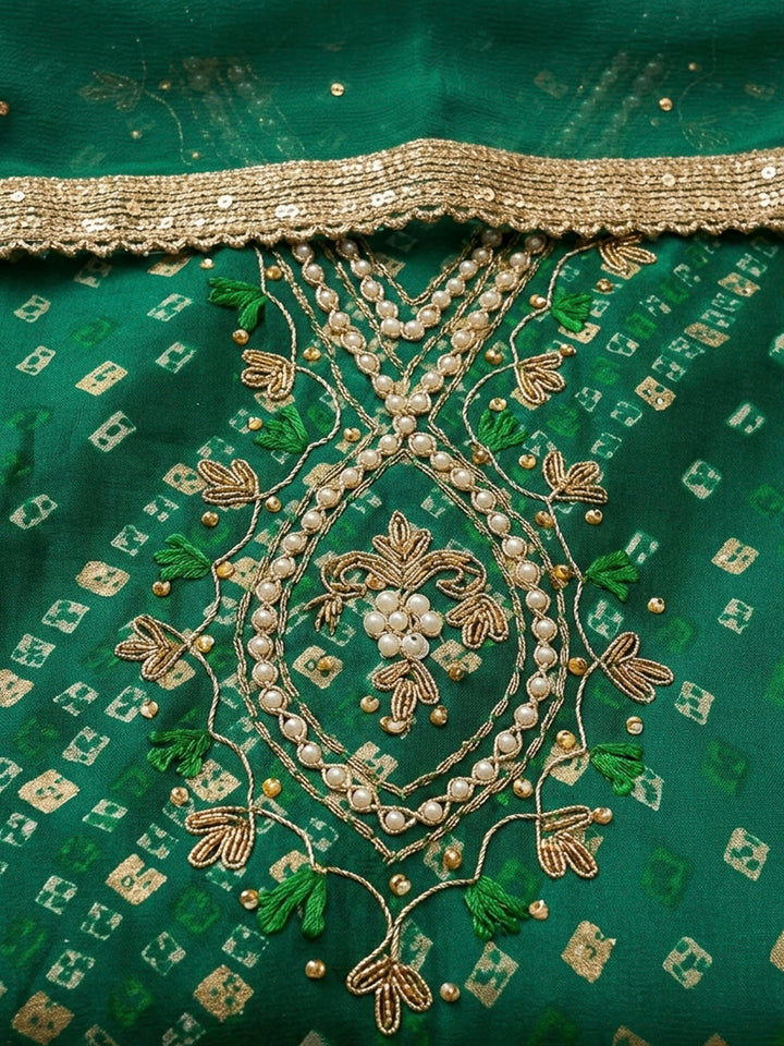 Green Embroidery Cotton Blend Unstitched Dress Material