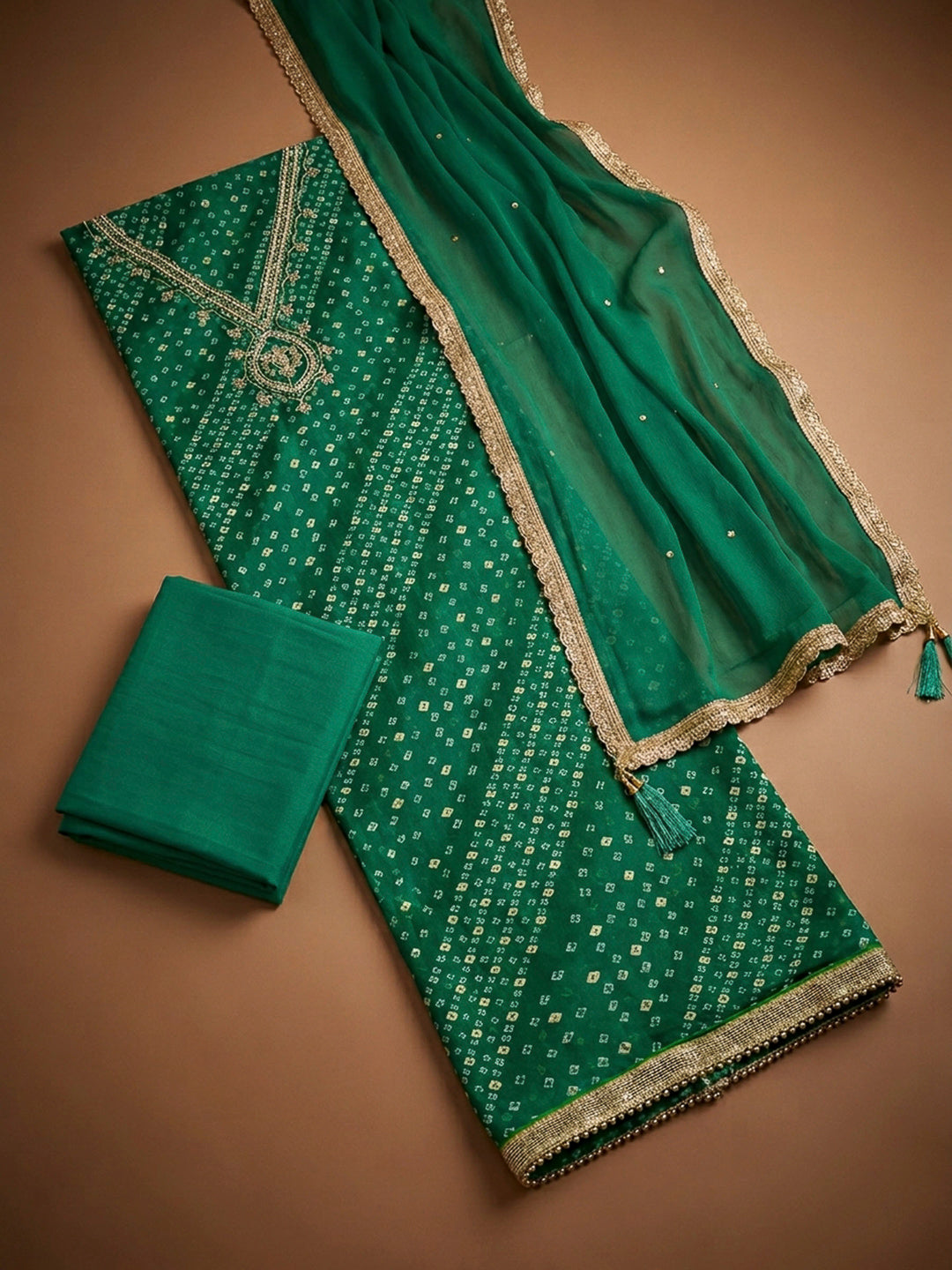 Green Embroidery Cotton Blend Unstitched Dress Material