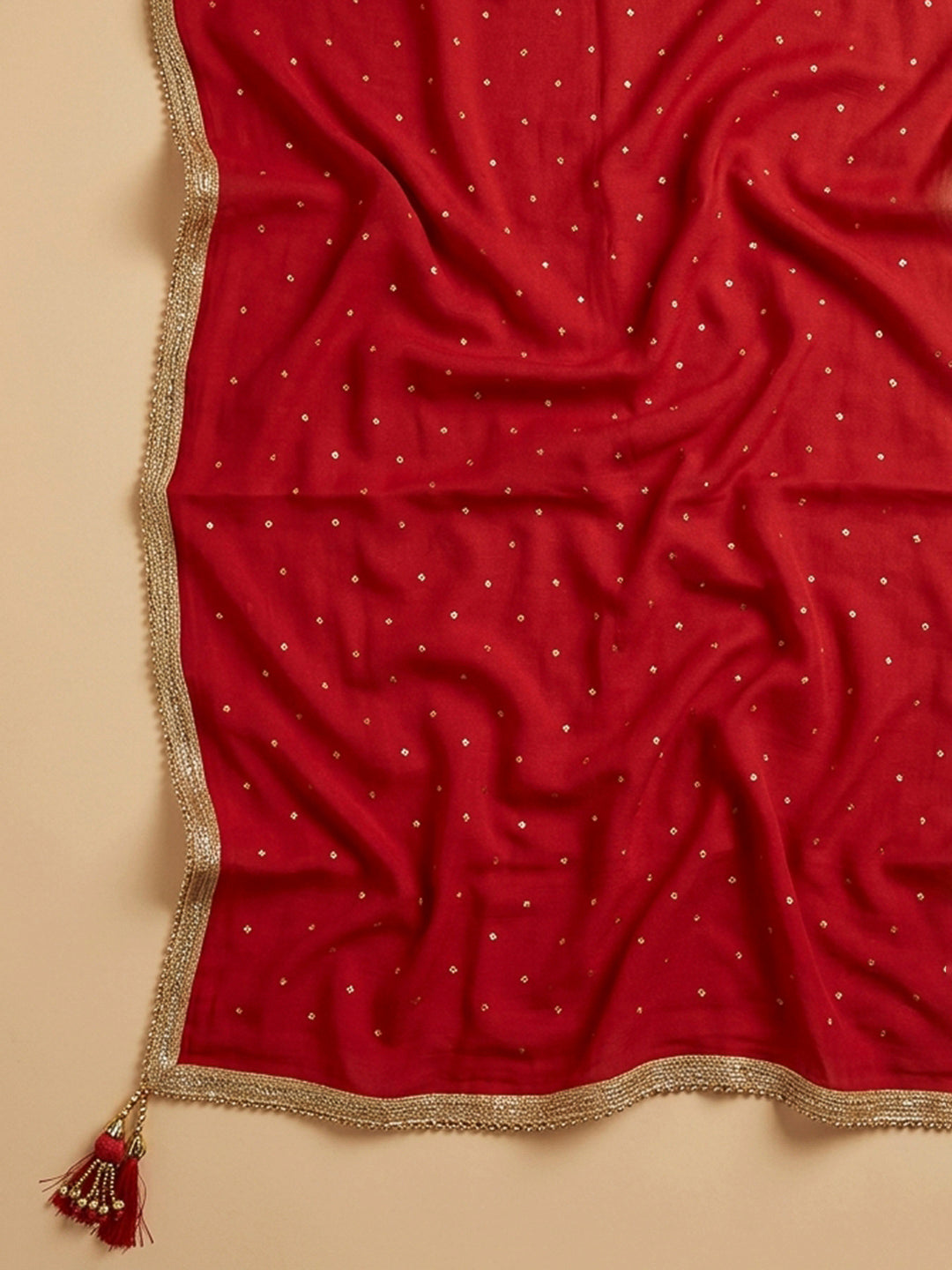 Red Embroidery Cotton Blend Unstitched Dress Material