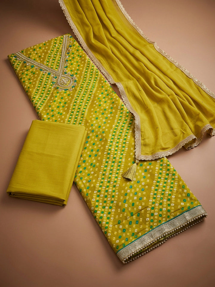 Yellow Embroidery Cotton Blend Unstitched Dress Material