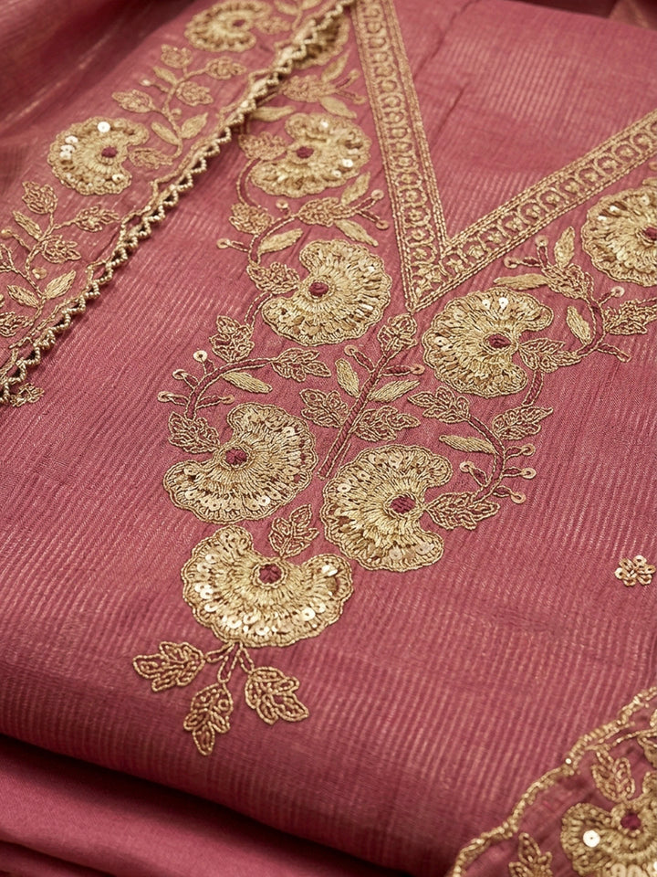 Dull Pink Embroidery Chanderi Unstitched Dress Material