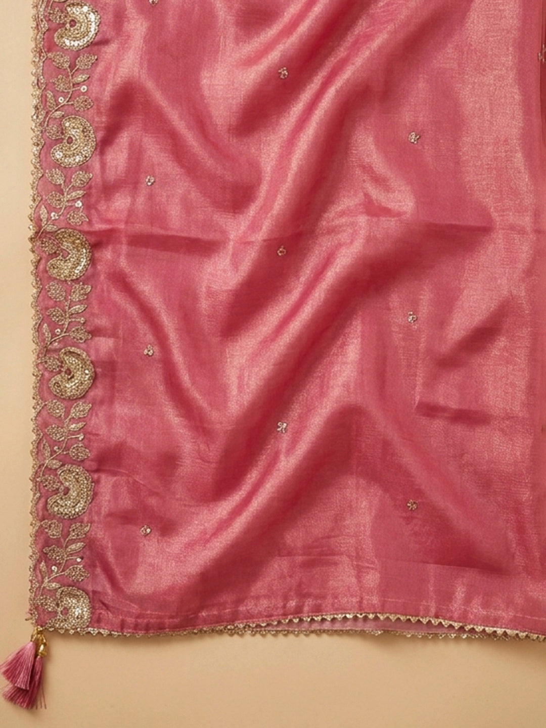 Dull Pink Embroidery Chanderi Unstitched Dress Material