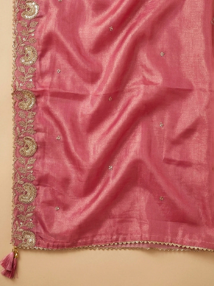 Dull Pink Embroidery Chanderi Unstitched Dress Material
