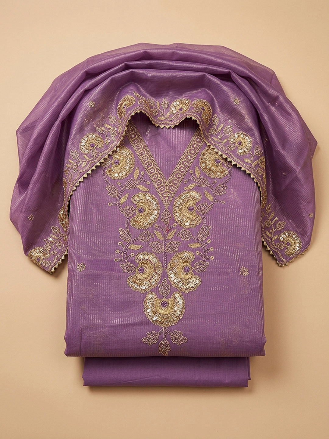 Purple Embroidery Chanderi Unstitched Dress Material