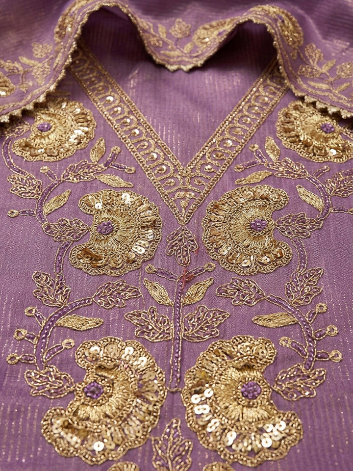 Purple Embroidery Chanderi Unstitched Dress Material