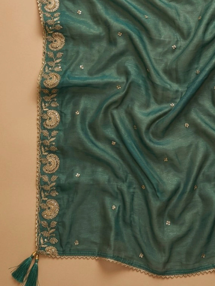 Rama Green Embroidery Chanderi Unstitched Dress Material