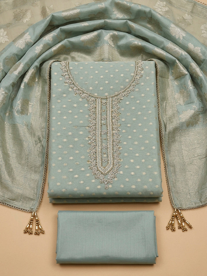 Aqua Embroidery Chanderi Unstitched Dress Material