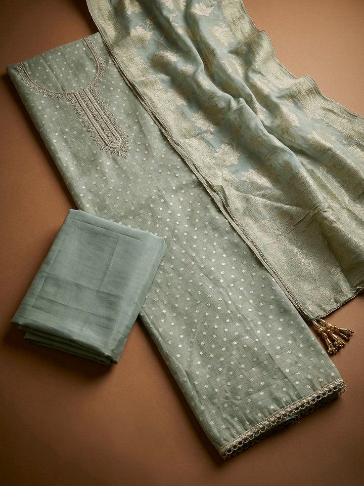 Aqua Embroidery Chanderi Unstitched Dress Material