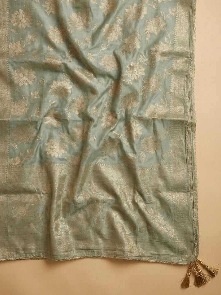 Aqua Embroidery Chanderi Unstitched Dress Material