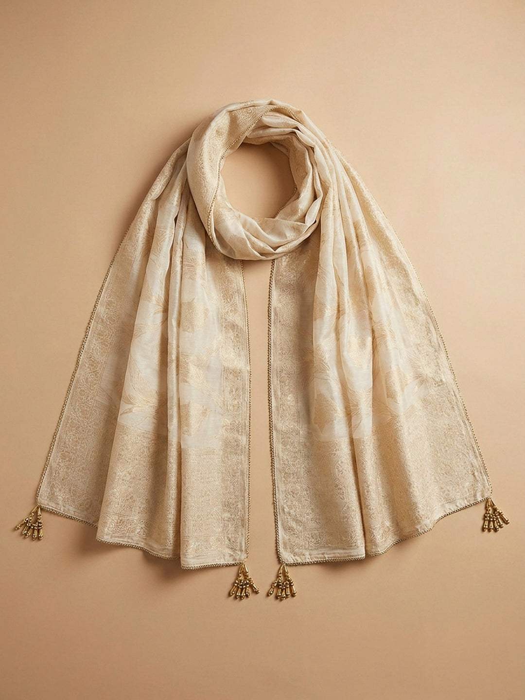 Off White Embroidery Chanderi Unstitched Dress Material