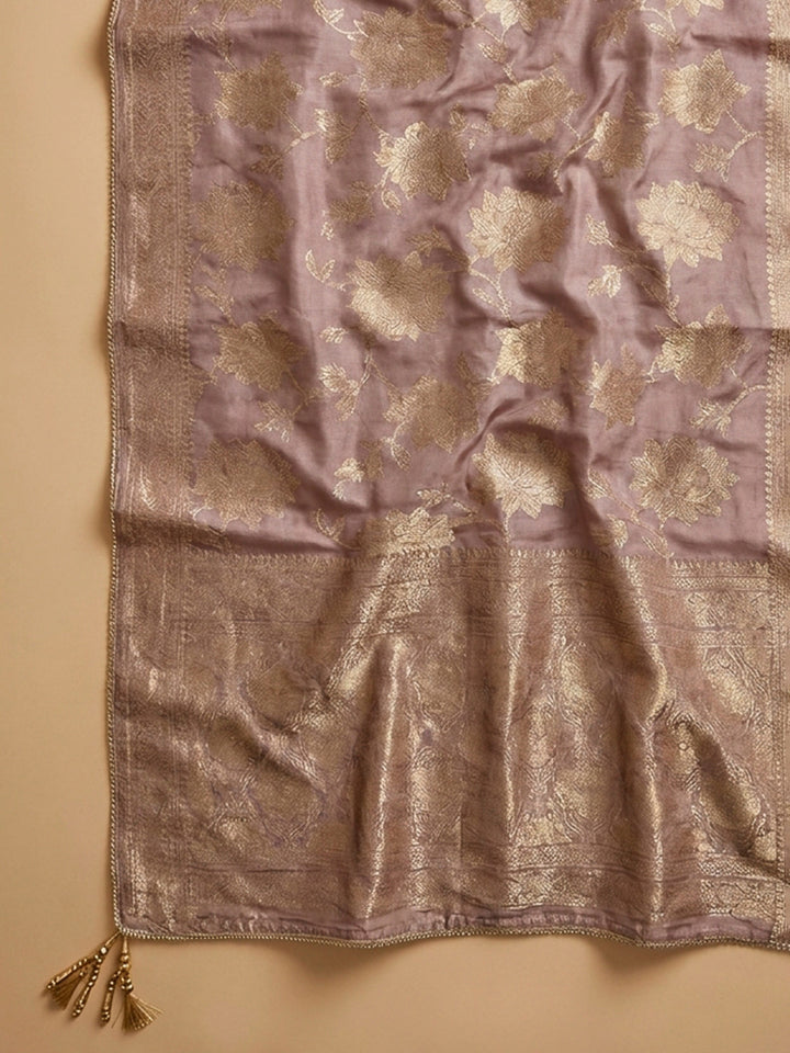 Onion Pink Embroidery Chanderi Unstitched Dress Material