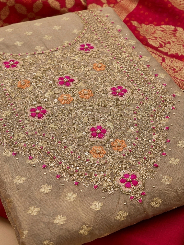 Mouse Embroidery Chanderi Unstitched Dress Material