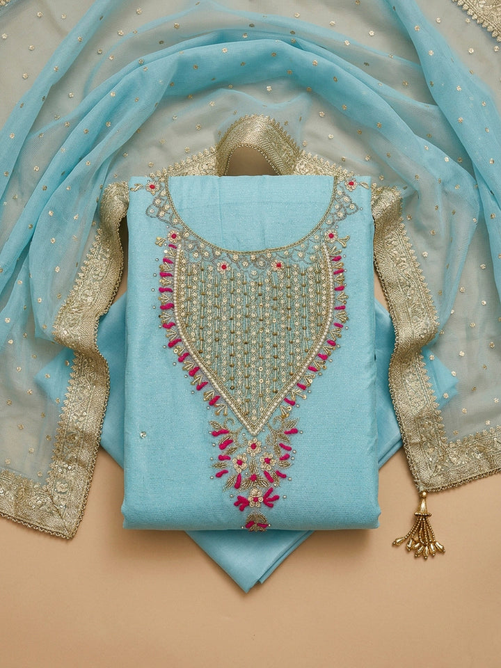 Firozee Embroidery Chanderi Unstitched Dress Material