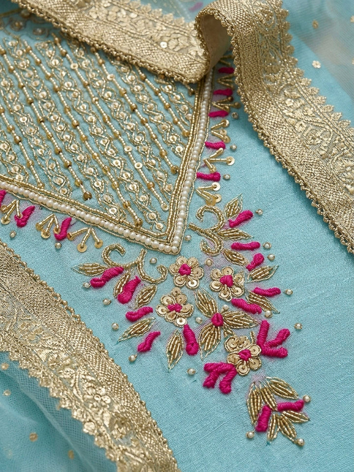 Firozee Embroidery Chanderi Unstitched Dress Material