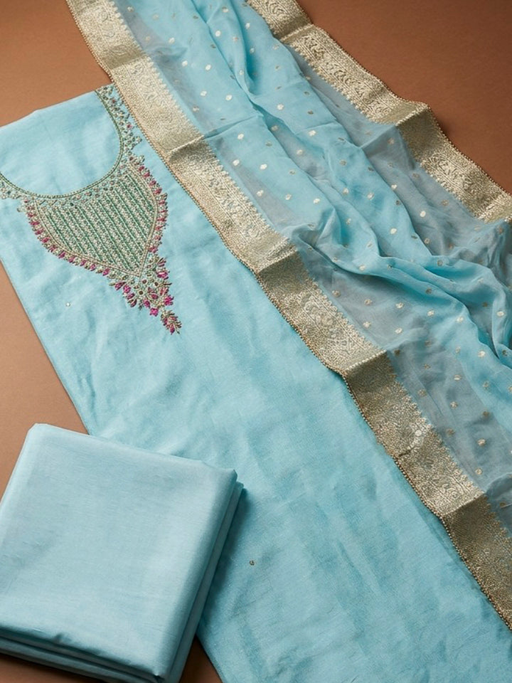 Firozee Embroidery Chanderi Unstitched Dress Material
